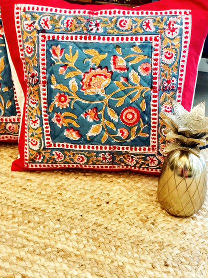 Set of 2 Hand Block Cushion Covers- Quilted