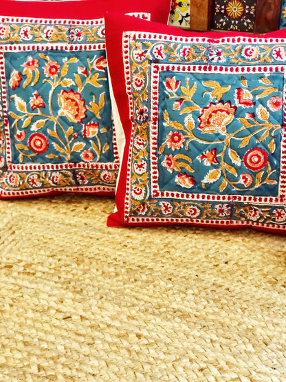 Set of 2 Hand Block Cushion Covers- Quilted