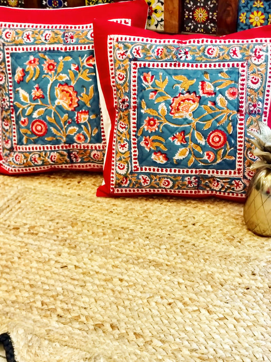 Set of 2 Hand Block Cushion Covers- Quilted
