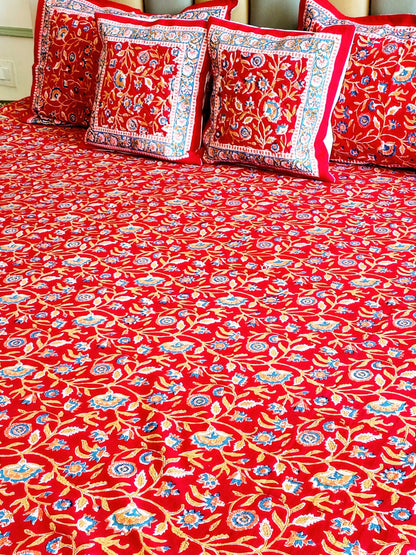 Begum Red Floral Hand Blocked Wedding Set