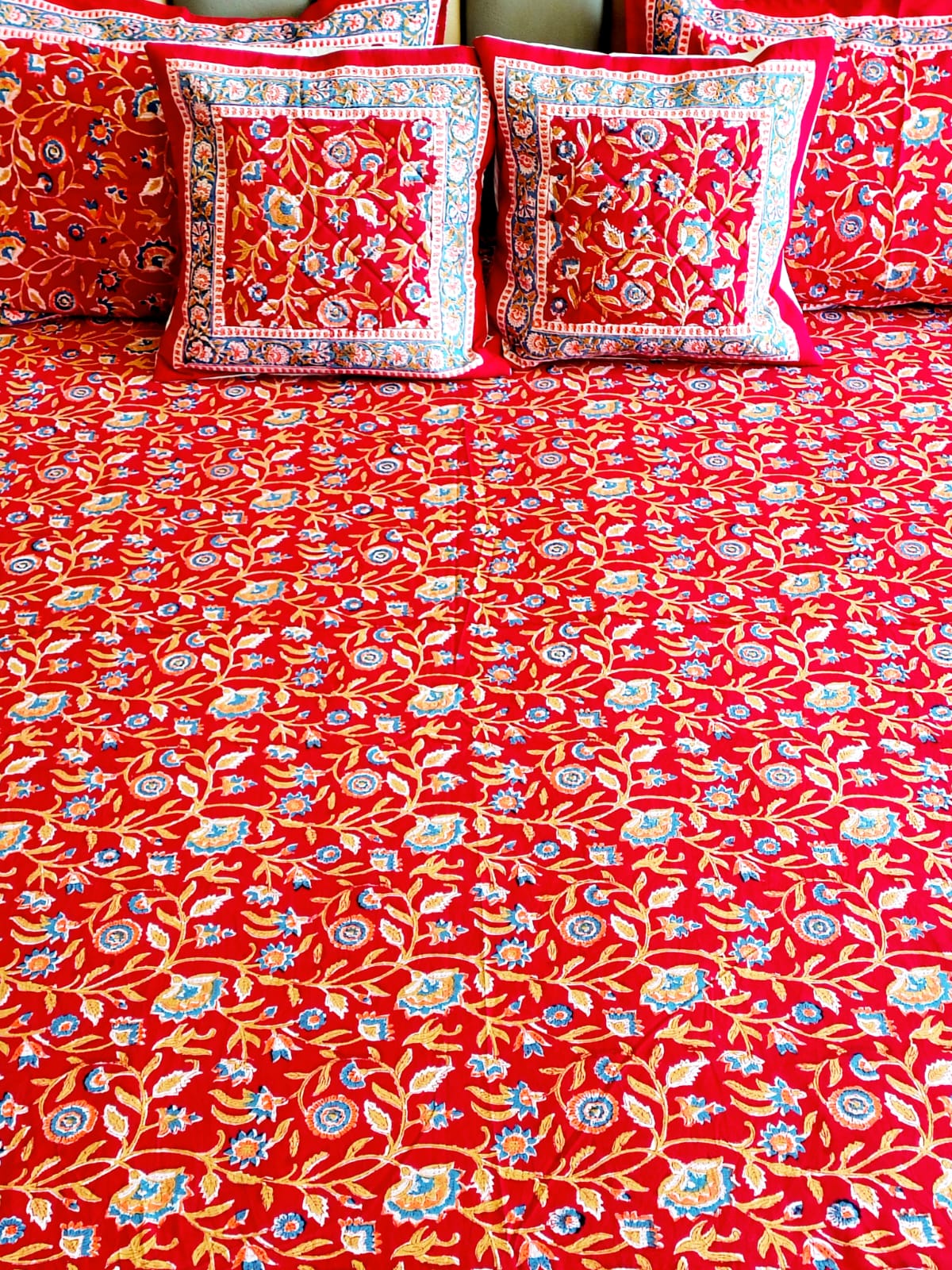 Begum Red Floral Hand Blocked Wedding Set