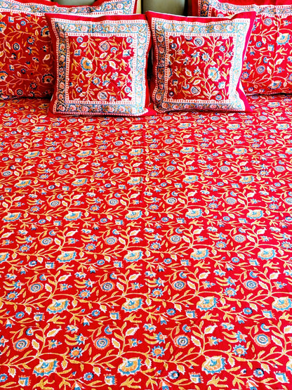 Begum Red Floral Hand Blocked Wedding Set