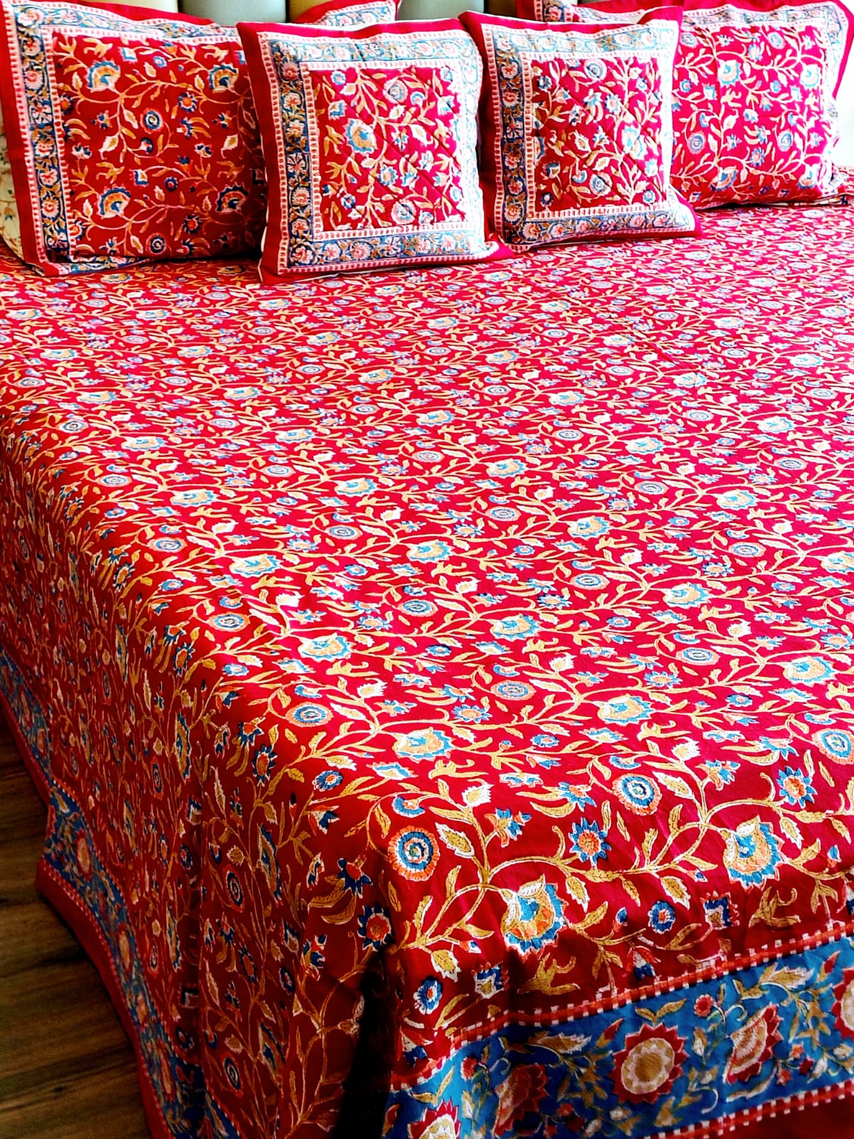 Begum Red Floral Hand Blocked Wedding Set