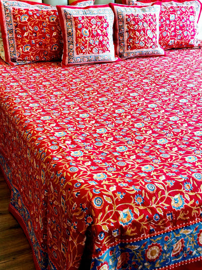 Begum Red Floral Hand Blocked Wedding Set