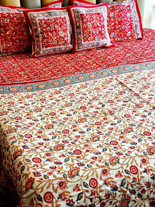 Begum Red Floral Hand Blocked Wedding Set