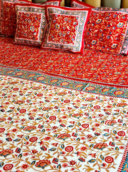 Begum Red Floral Hand Blocked Wedding Set