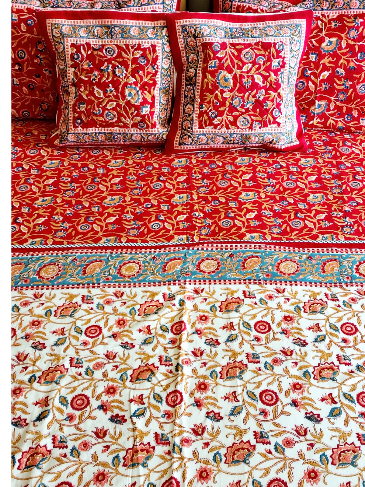 Begum Red Floral Hand Blocked Wedding Set