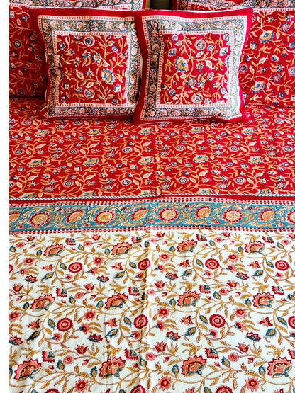 Begum Red Floral Hand Blocked Wedding Set
