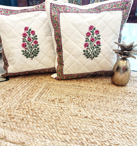 Set of 2 Hand Block Cushion Covers- Quilted