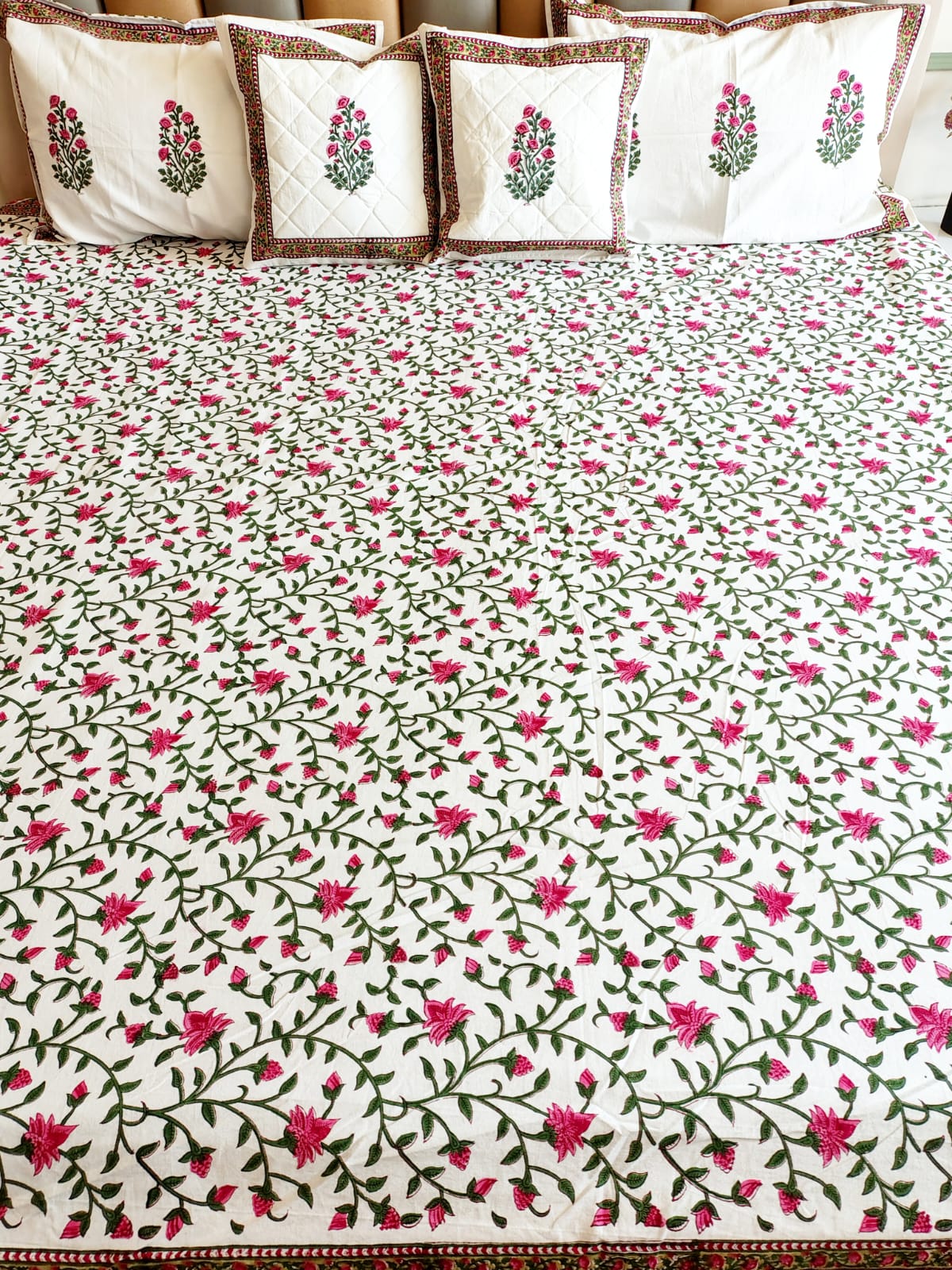 Pink Floral Jaal Hand Blocked Wedding Set