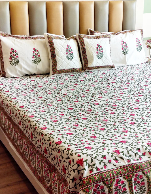 Pink Floral Jaal Hand Blocked Wedding Set