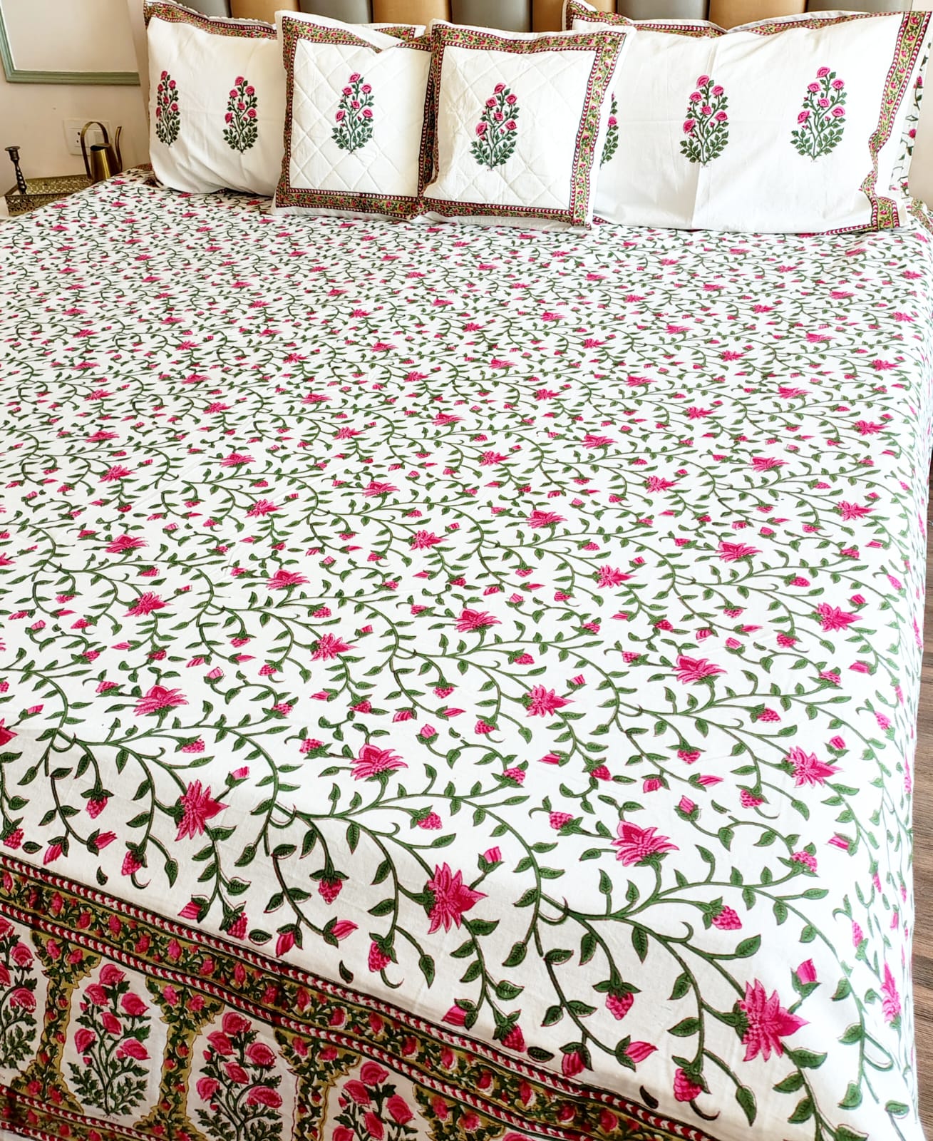 Pink Floral Jaal Hand Blocked Wedding Set
