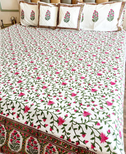 Pink Floral Jaal Hand Blocked Wedding Set
