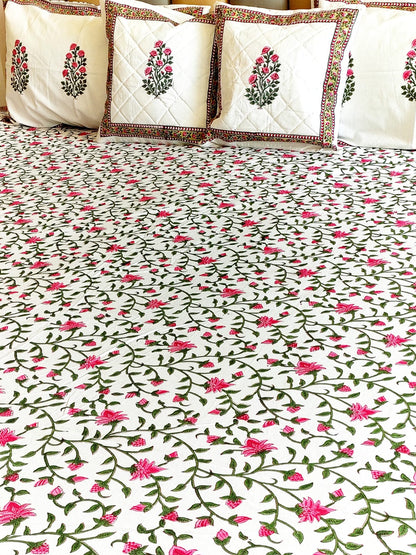 Pink Floral Jaal Hand Blocked Wedding Set