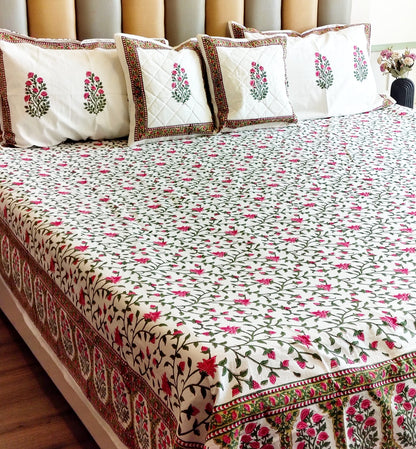Pink Floral Jaal Hand Blocked Wedding Set
