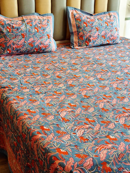 Orange Peacock Matching Bedsheet & Dohar Set