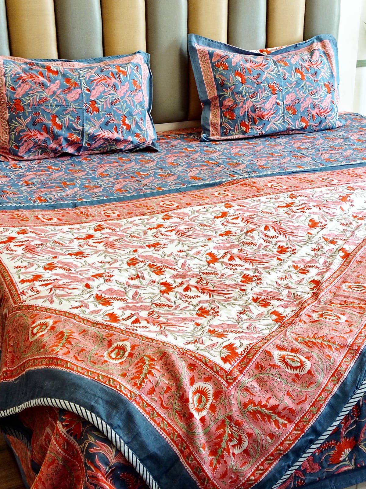 Orange Peacock Matching Bedsheet & Dohar Set
