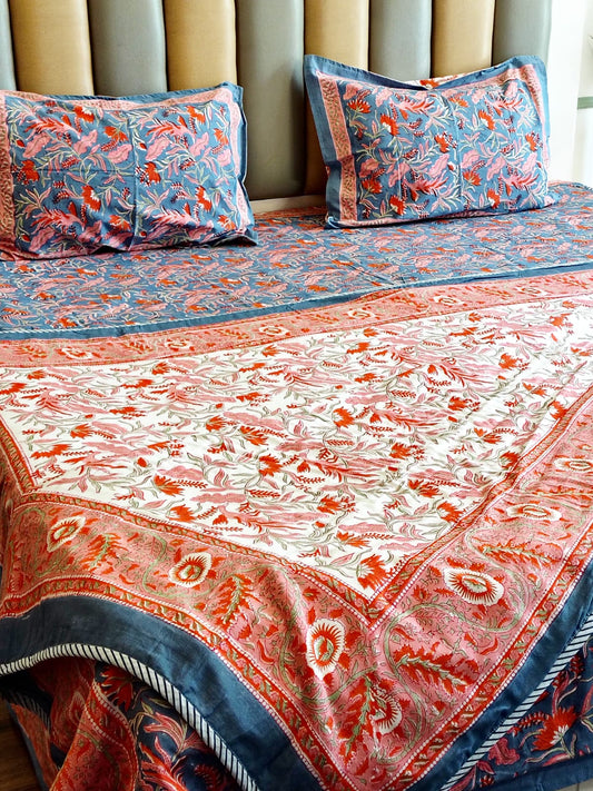 Orange Peacock Matching Bedsheet & Dohar Set
