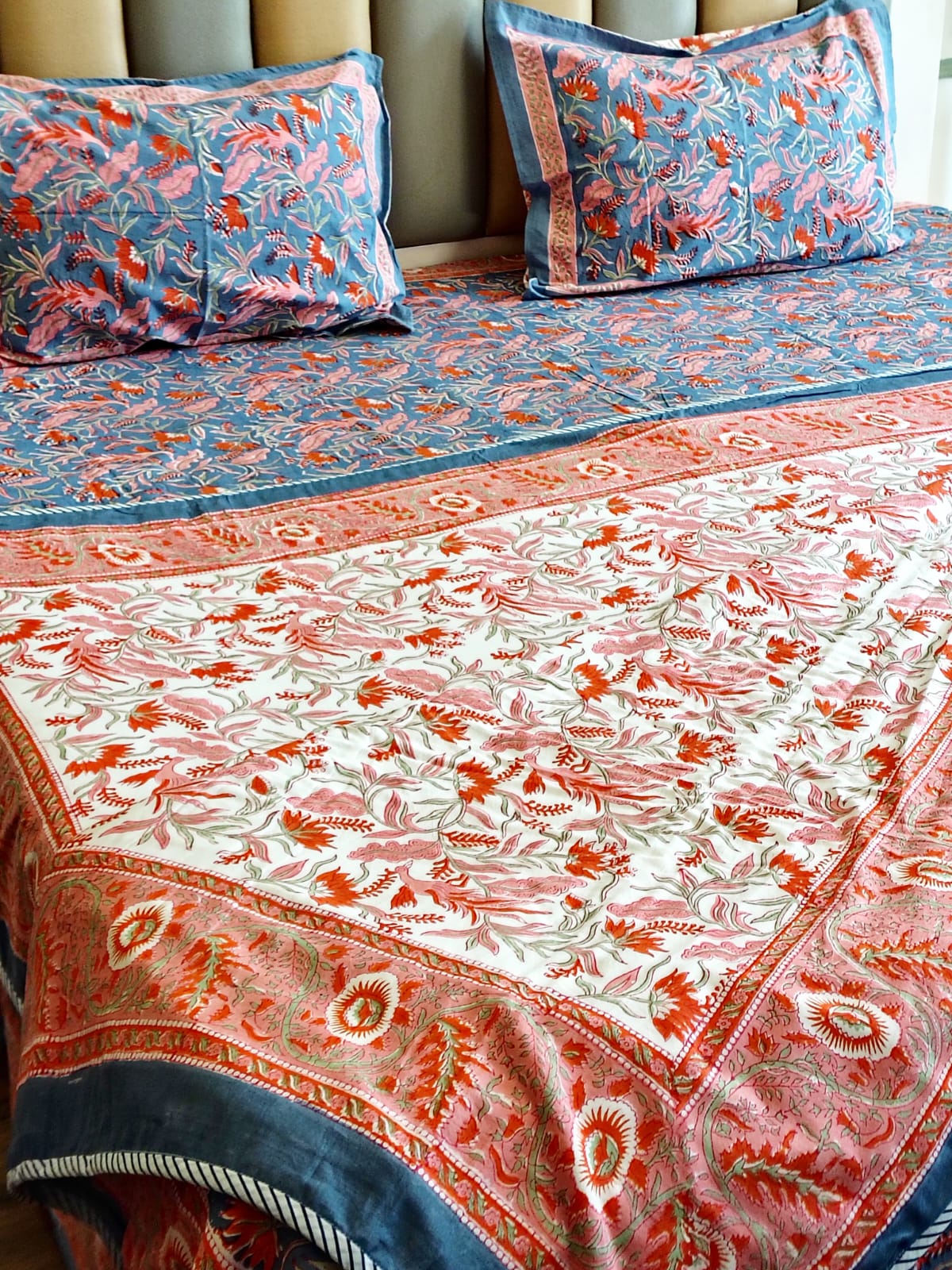 Orange Peacock Matching Bedsheet & Dohar Set