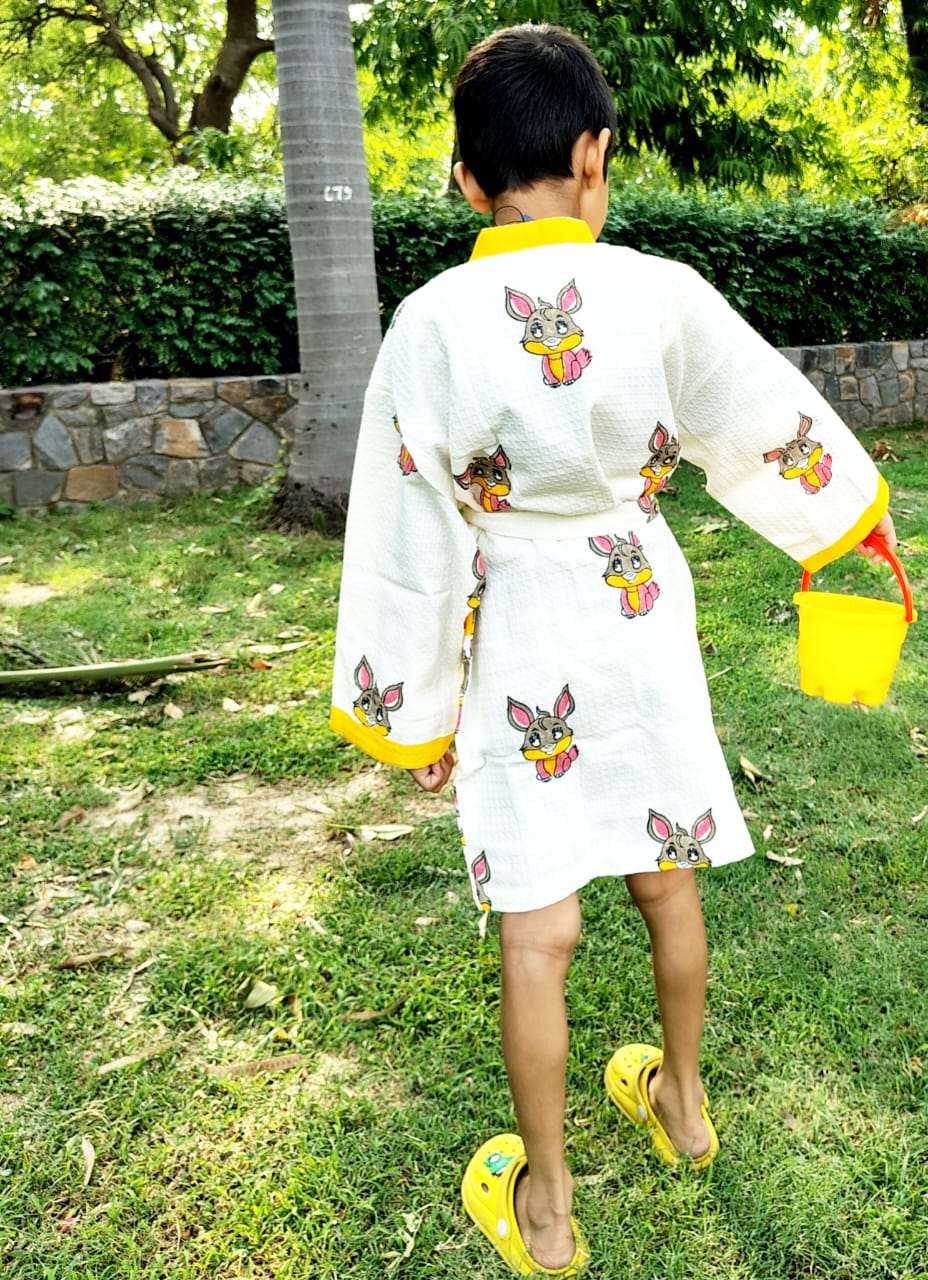 Bunny Block Printed Kids Bathrobe