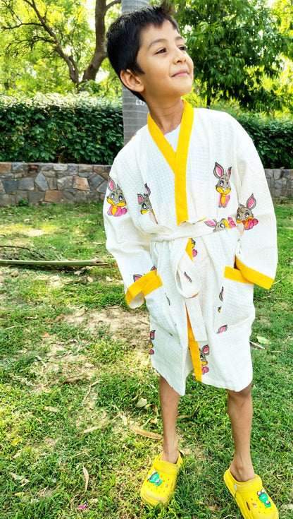 Bunny Block Printed Kids Bathrobe