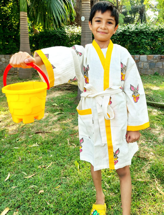 Bunny Block Printed Kids Bathrobe