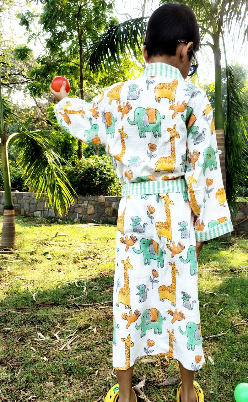 Jungle Block Printed Kids Bathrobe
