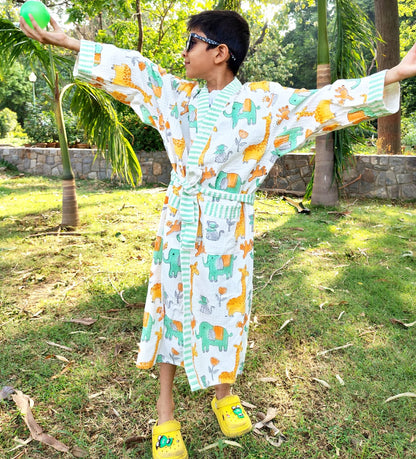 Jungle Block Printed Kids Bathrobe