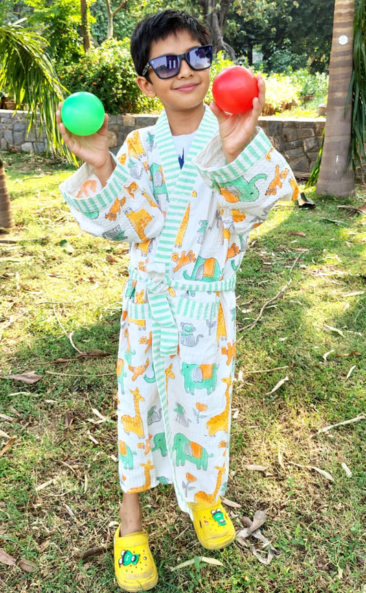 Jungle Block Printed Kids Bathrobe