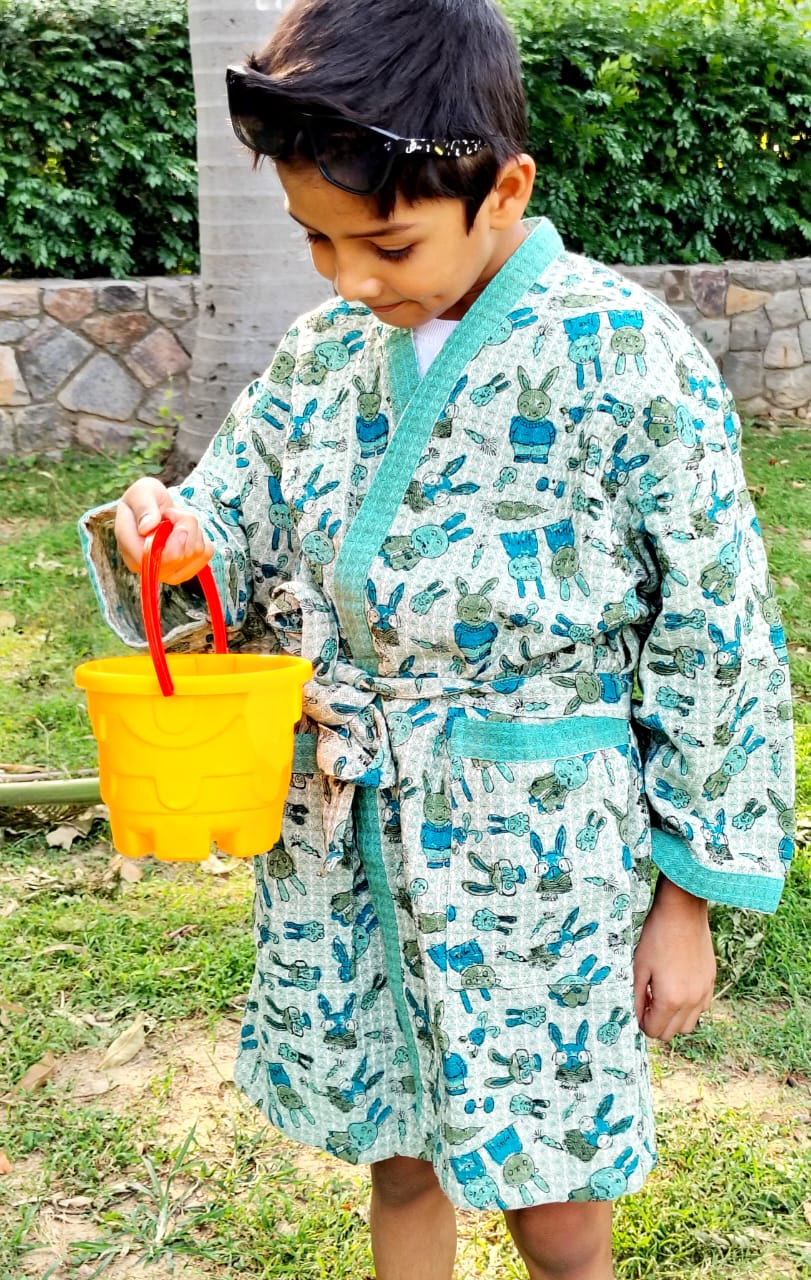Peter Rabbit Block Printed Kids Bathrobe