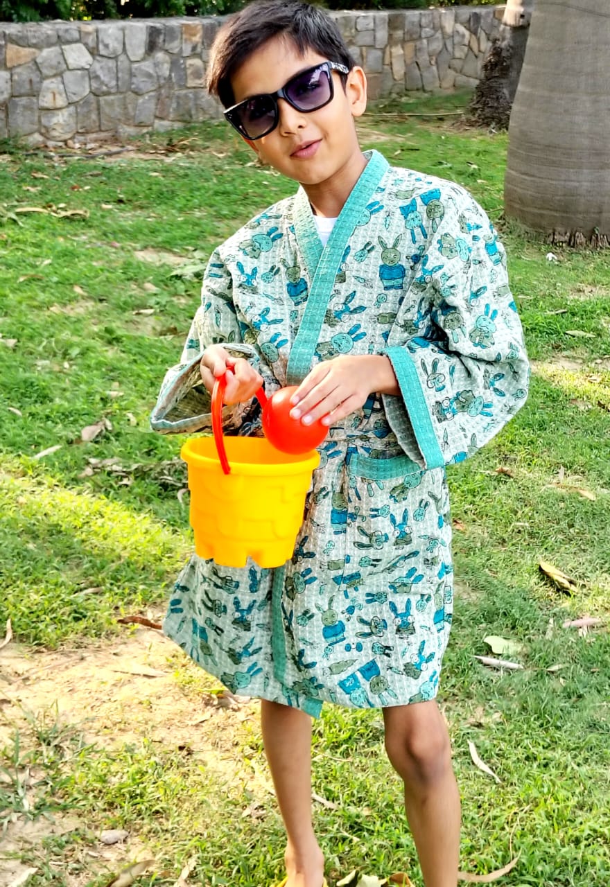 Peter Rabbit Block Printed Kids Bathrobe