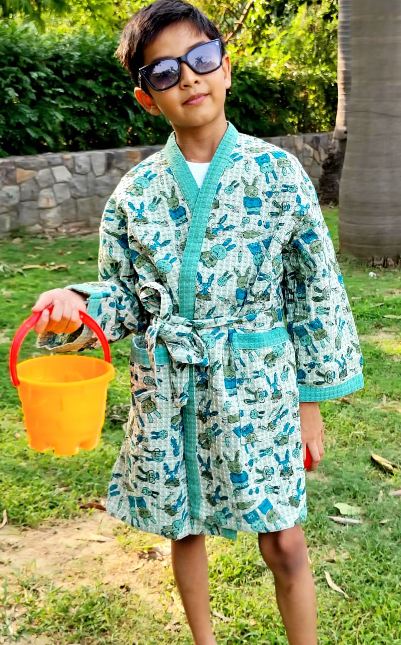 Peter Rabbit Block Printed Kids Bathrobe