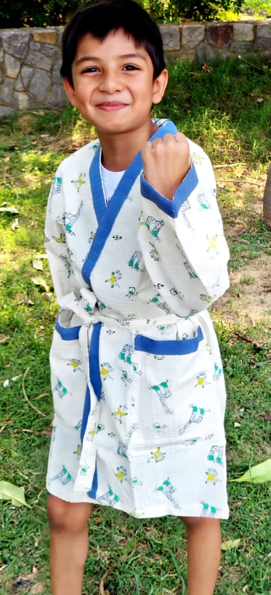 Tiny Safari Block Printed Kids Bathrobe