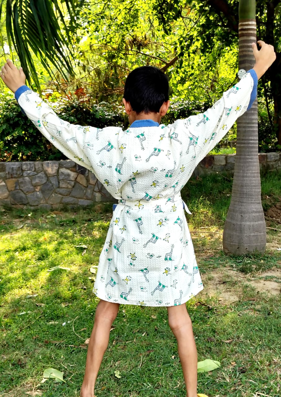 Tiny Safari Block Printed Kids Bathrobe