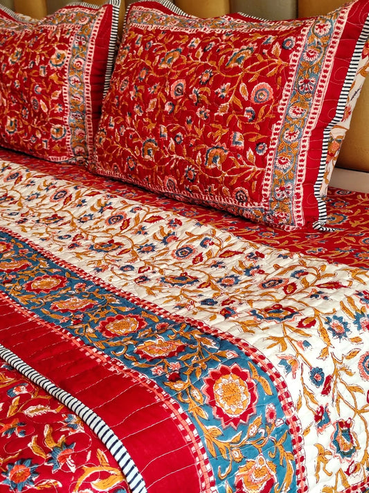 Begum Red Floral Quilted Bedcover Set