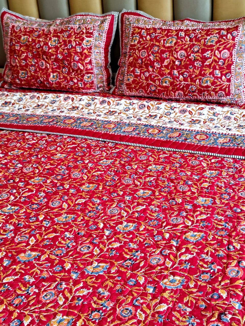 Begum Red Floral Quilted Bedcover Set