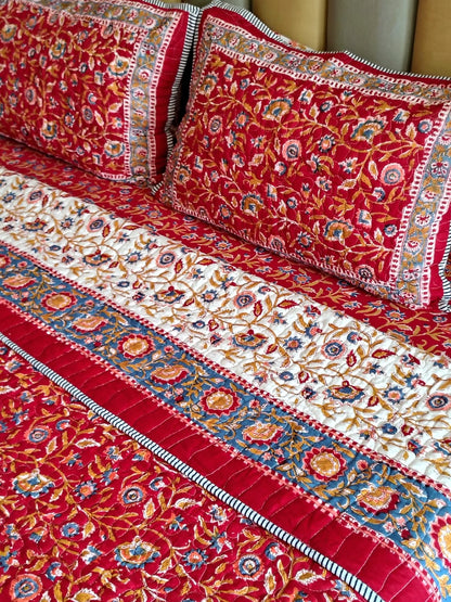 Begum Red Floral Quilted Bedcover Set