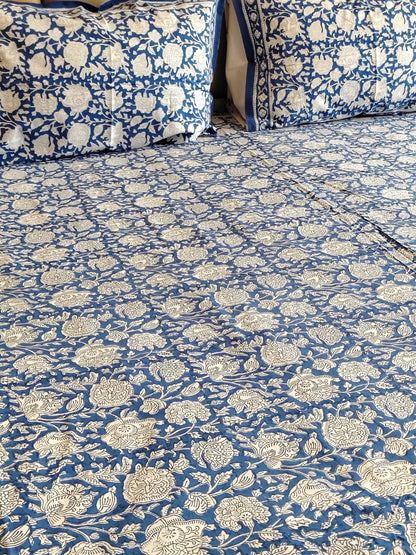 Neel Kamal Block Printed Bedsheet with Two Reversible Pillow Covers