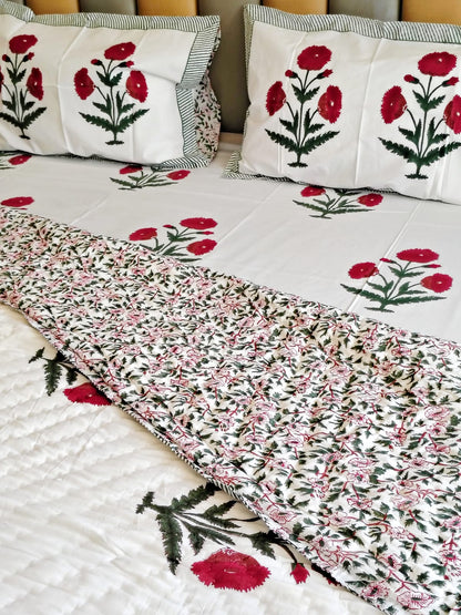 Begum Red Block Reversible Single Bed Quilt