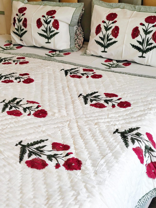 Begum Red Block Reversible Single Bed Quilt