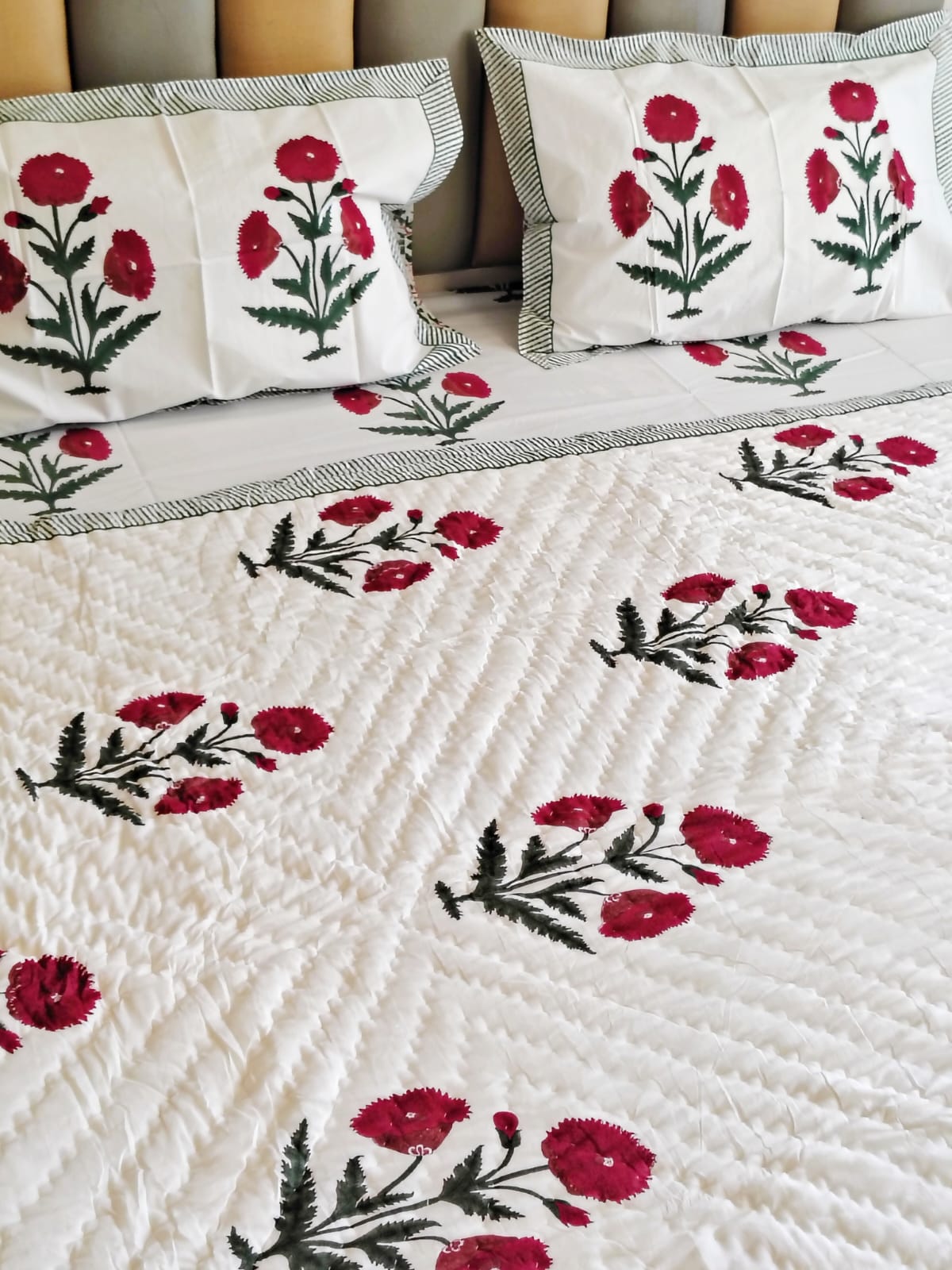 Begum Red Block Reversible Single Bed Quilt