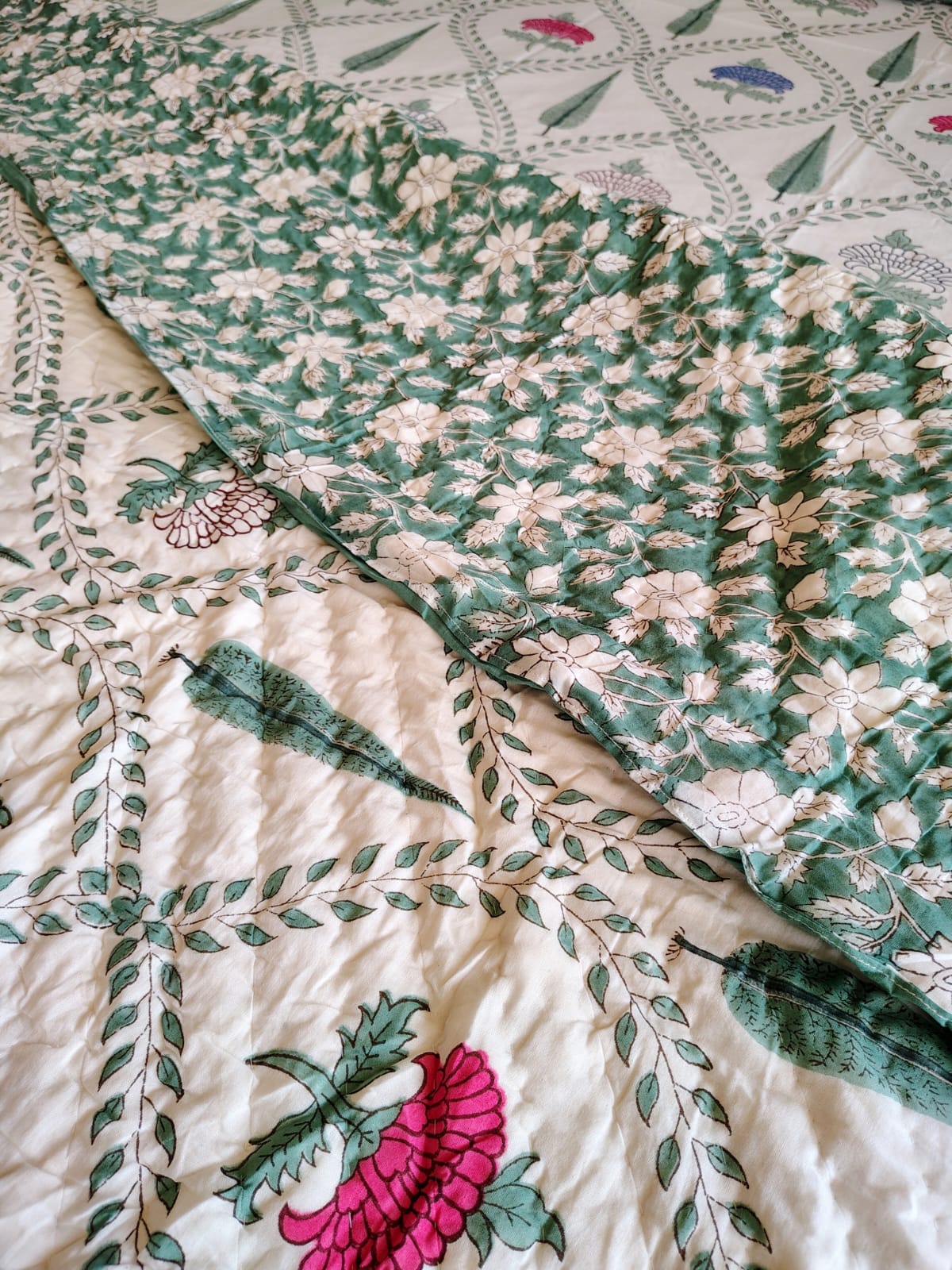 Mughal Hand Block Reversible Single Bed Quilt