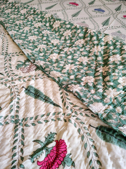 Mughal Hand Block Reversible Single Bed Quilt