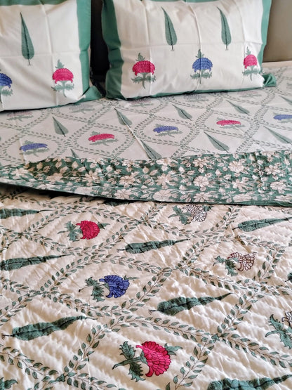 Mughal Block Print Bedsheet & Quilt Set