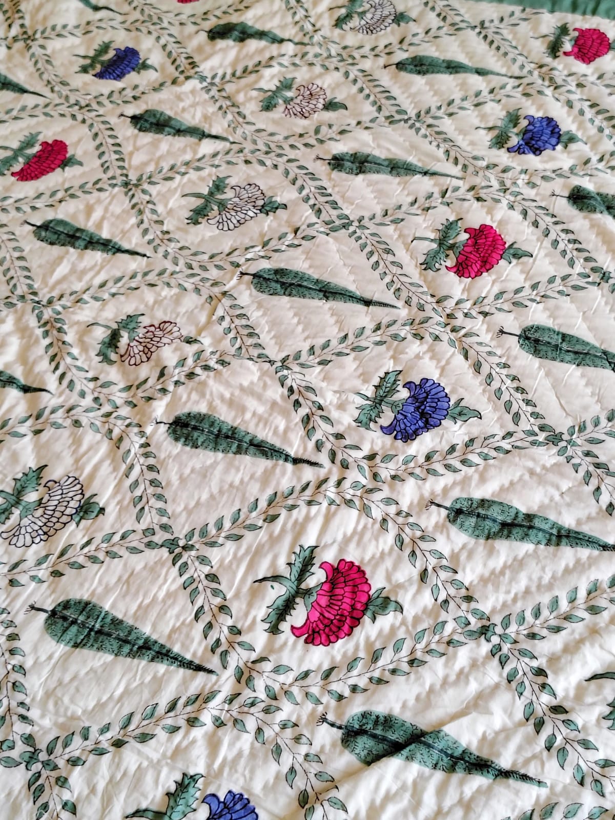 Mughal Hand Block Reversible Single Bed Quilt