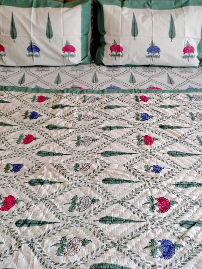 Mughal Hand Block Reversible Single Bed Quilt