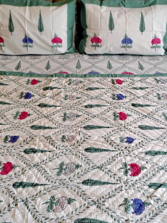 Mughal Hand Block Reversible Single Bed Quilt