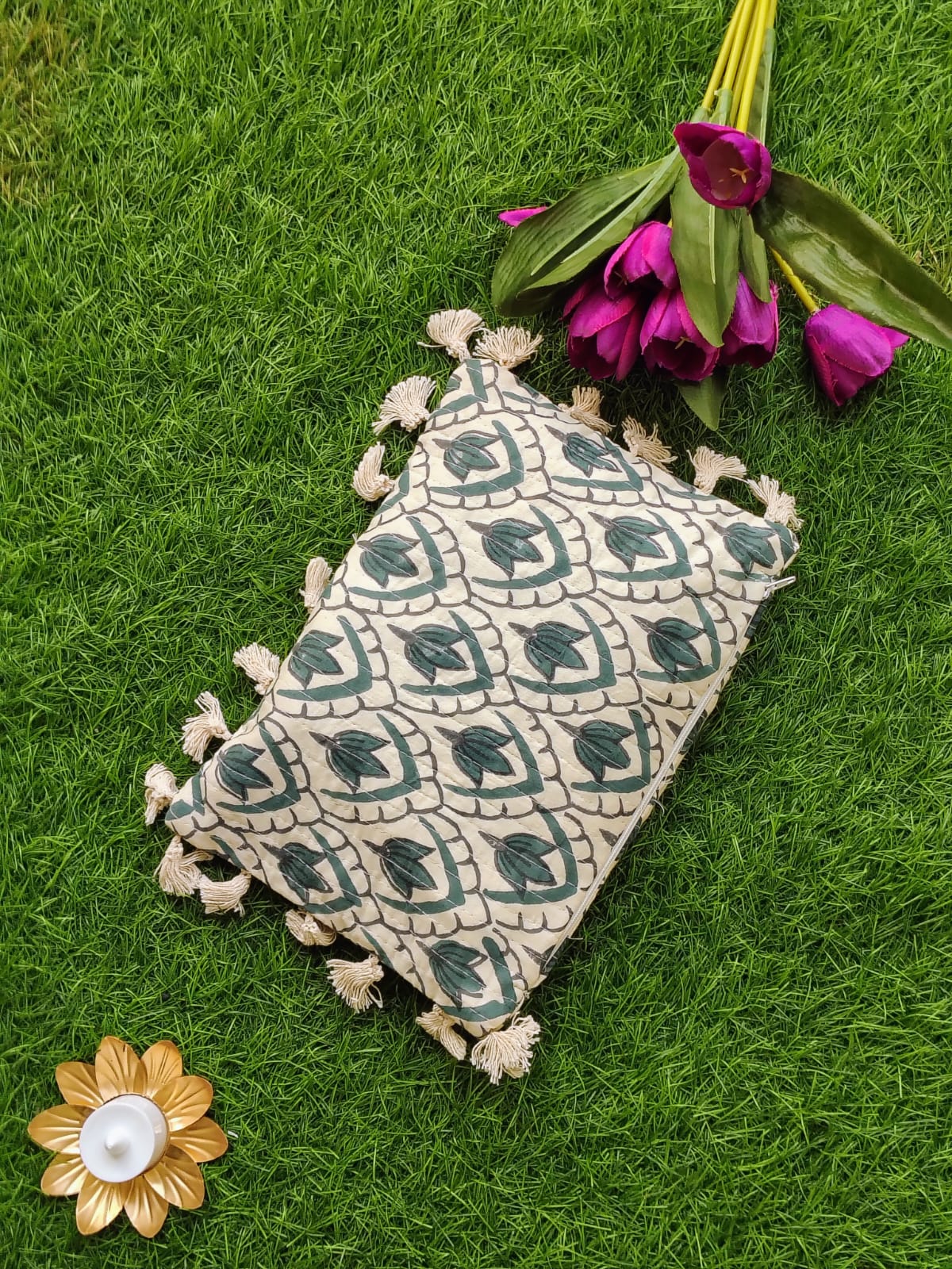 Hand Block Printed Flat Pouches with Zip