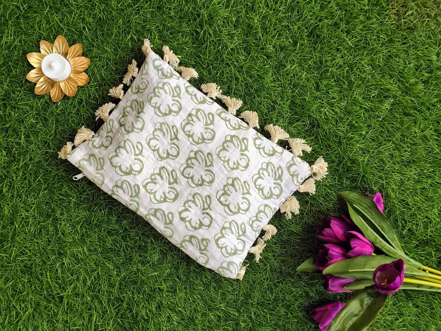 Hand Block Printed Flat Pouches with Zip