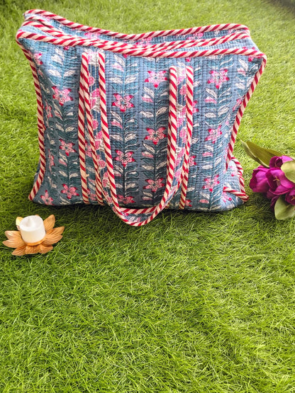 Medium Size Hand Block Tote Bag with Zip